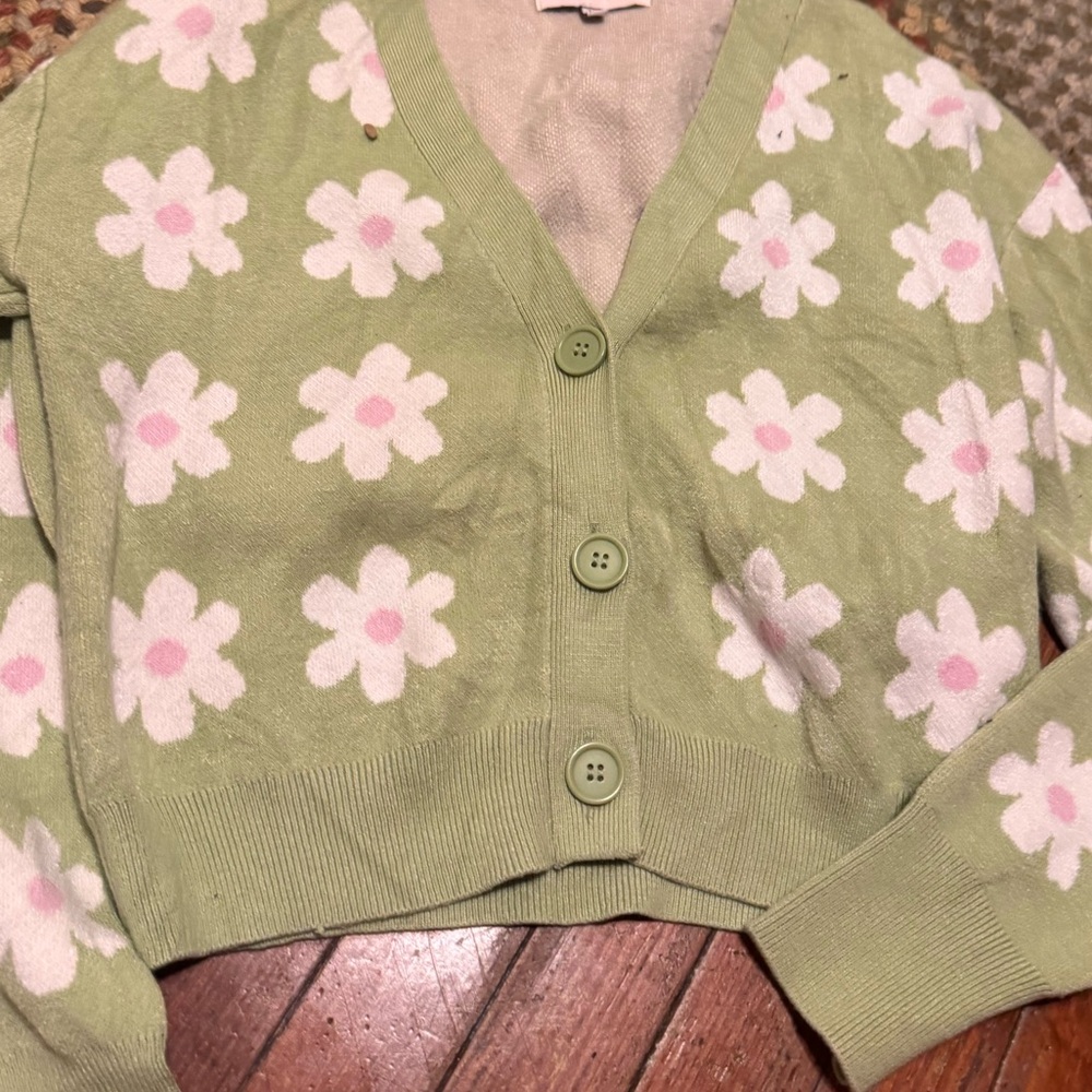 Floral Green Cardigan Sweater